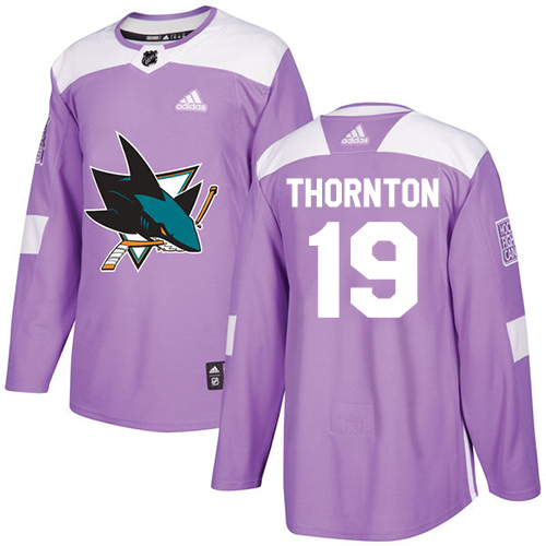 Adidas Sharks #19 Joe Thornton Purple Authentic Fights Cancer Stitched Youth NHL Jersey - Click Image to Close